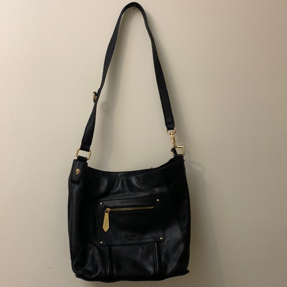 Perlina black leather, tote, cross body bag, purse